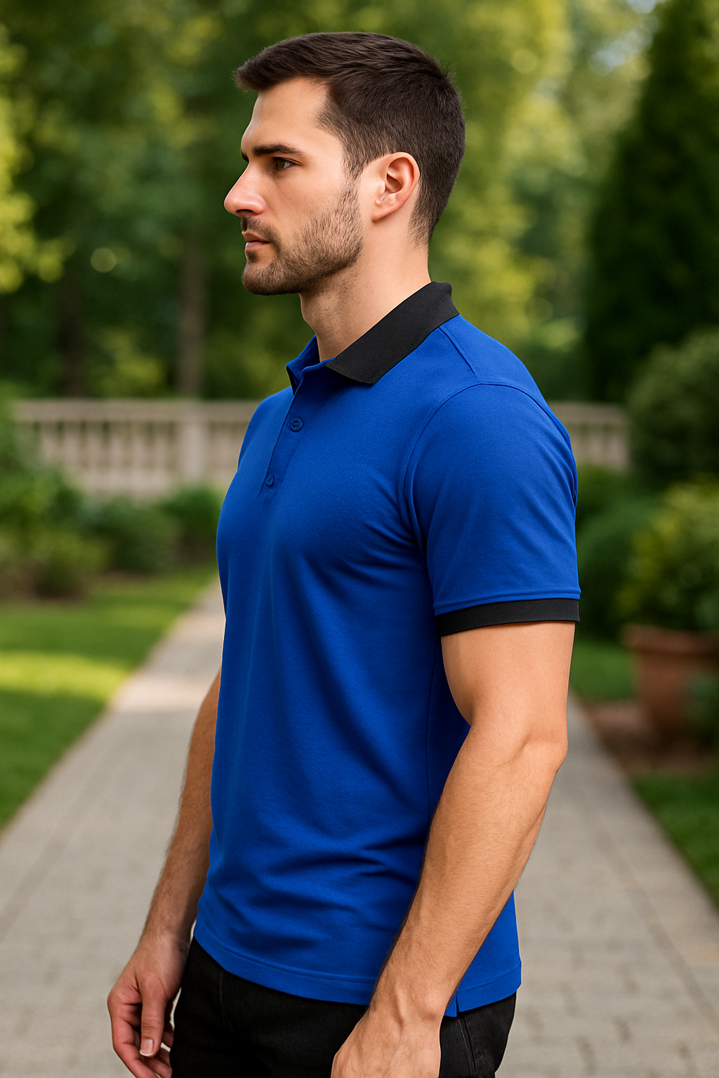 Men Polo Neck Blue T-Shirt