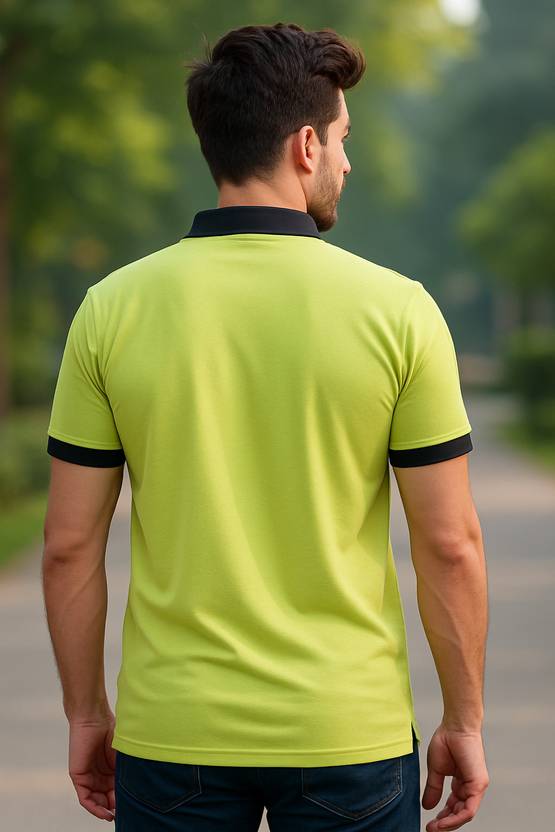 Men Polo Neck Green T-Shirt