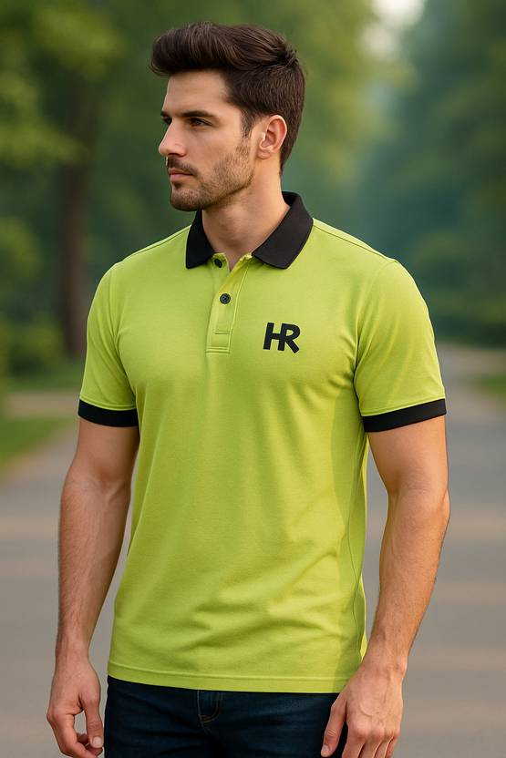 Men Polo Neck Green T-Shirt