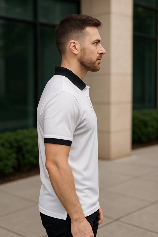 Men Polo Neck White T-Shirt