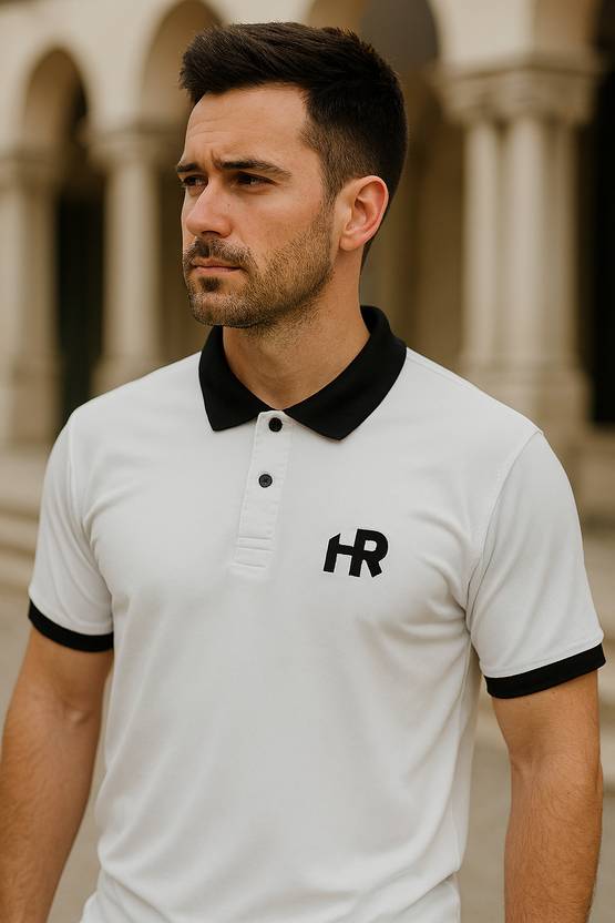 Men Polo Neck White T-Shirt