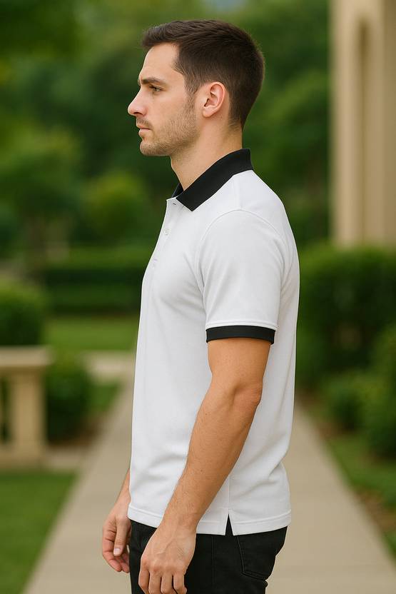 Men Polo Neck White T-Shirt