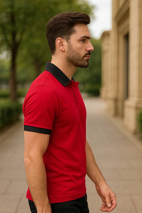 Men Polo Neck Red T-Shirt
