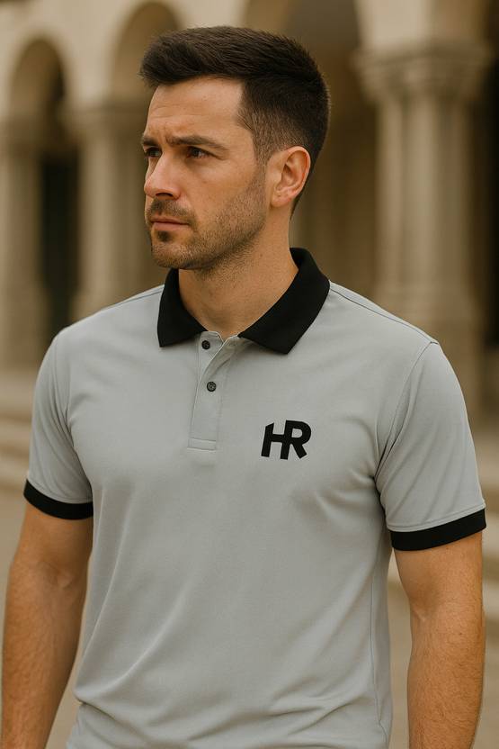 Men Polo Neck Grey T-Shirt