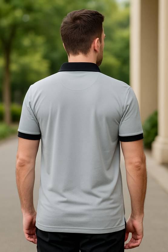 Men Polo Neck Grey T-Shirt