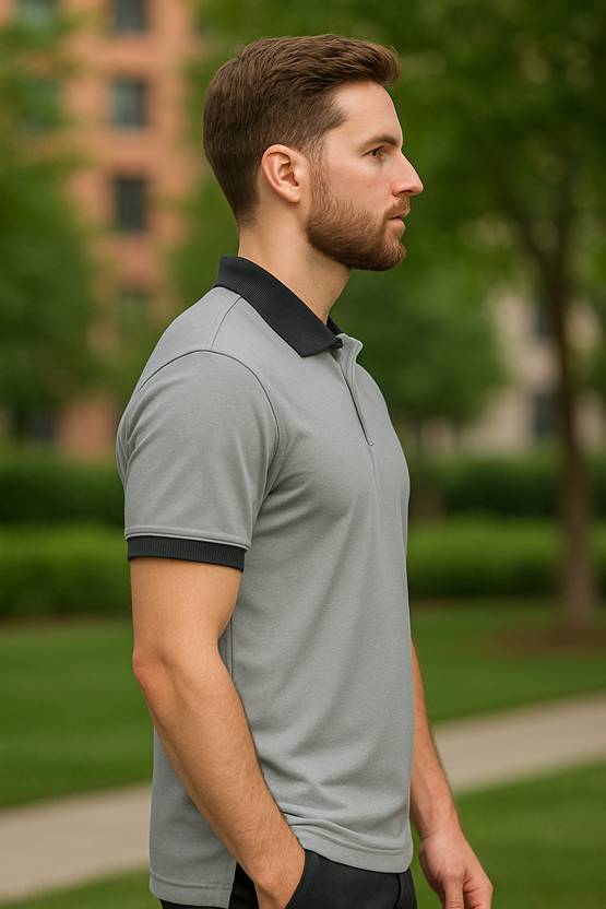 Men Polo Neck Grey T-Shirt