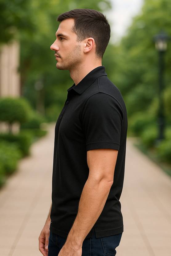 Men Polo Neck Black T-Shirt