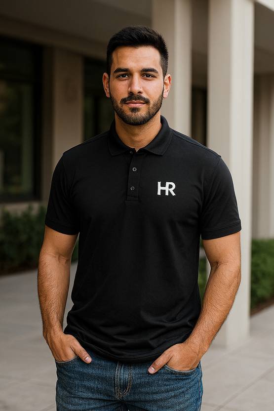 Men Polo Neck Black T-Shirt
