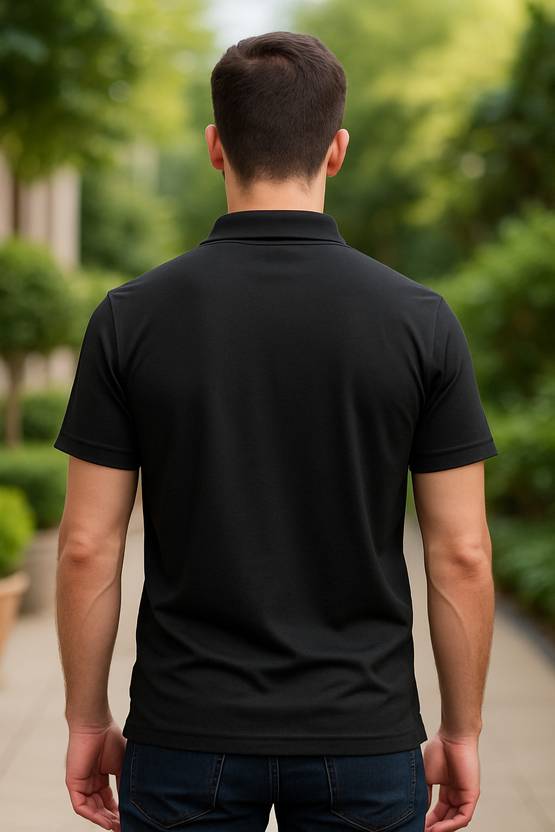 Men Polo Neck Black T-Shirt