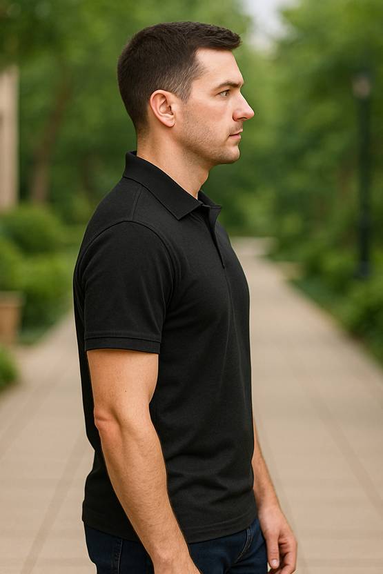 Men Polo Neck Black T-Shirt