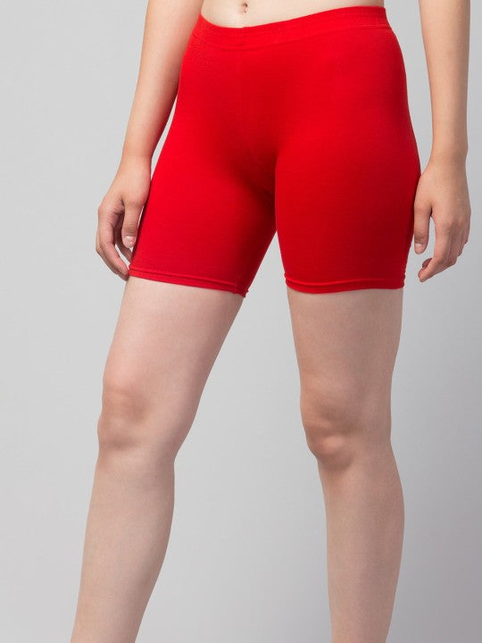 Women Solid Red   Mid-Rise Gym Short