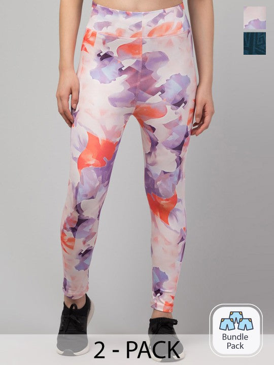 Women Pack Of 2 Printed Dry Fit Ankle Length Gym Tights