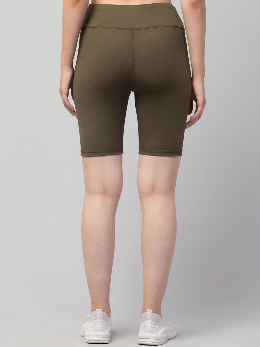 Women Solid Olive Skinny Fit High-rise Cycling Sports Shorts