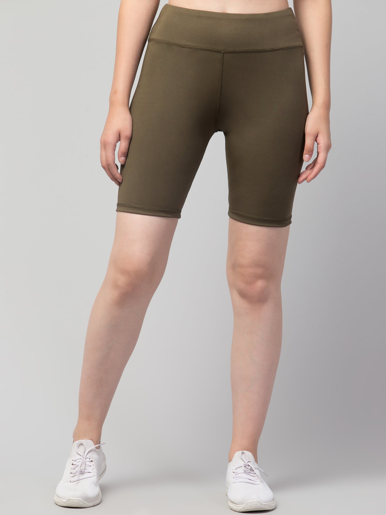 Women Solid Olive Skinny Fit High-rise Cycling Sports Shorts