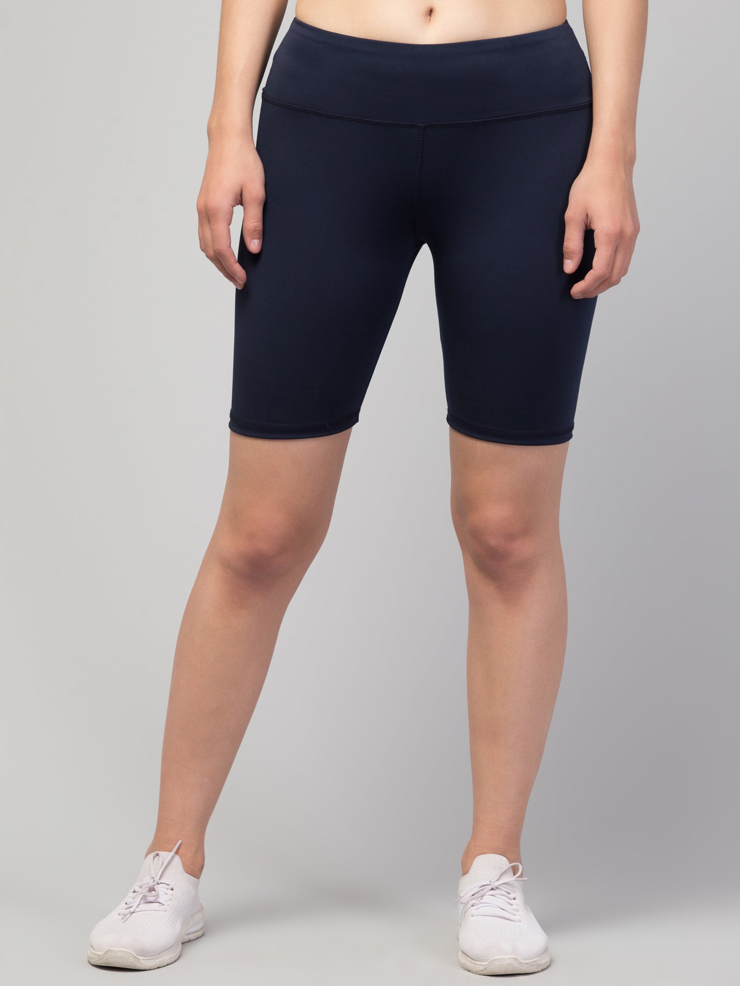 Women Solid Navy Skinny Fit High-rise Cycling Sports Shorts