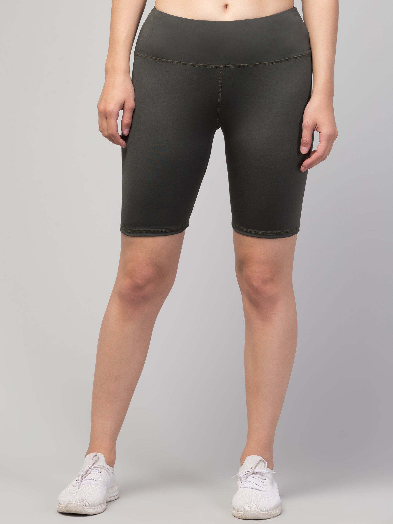 Women Solid Grey Skinny Fit High-rise Cycling Sports Shorts