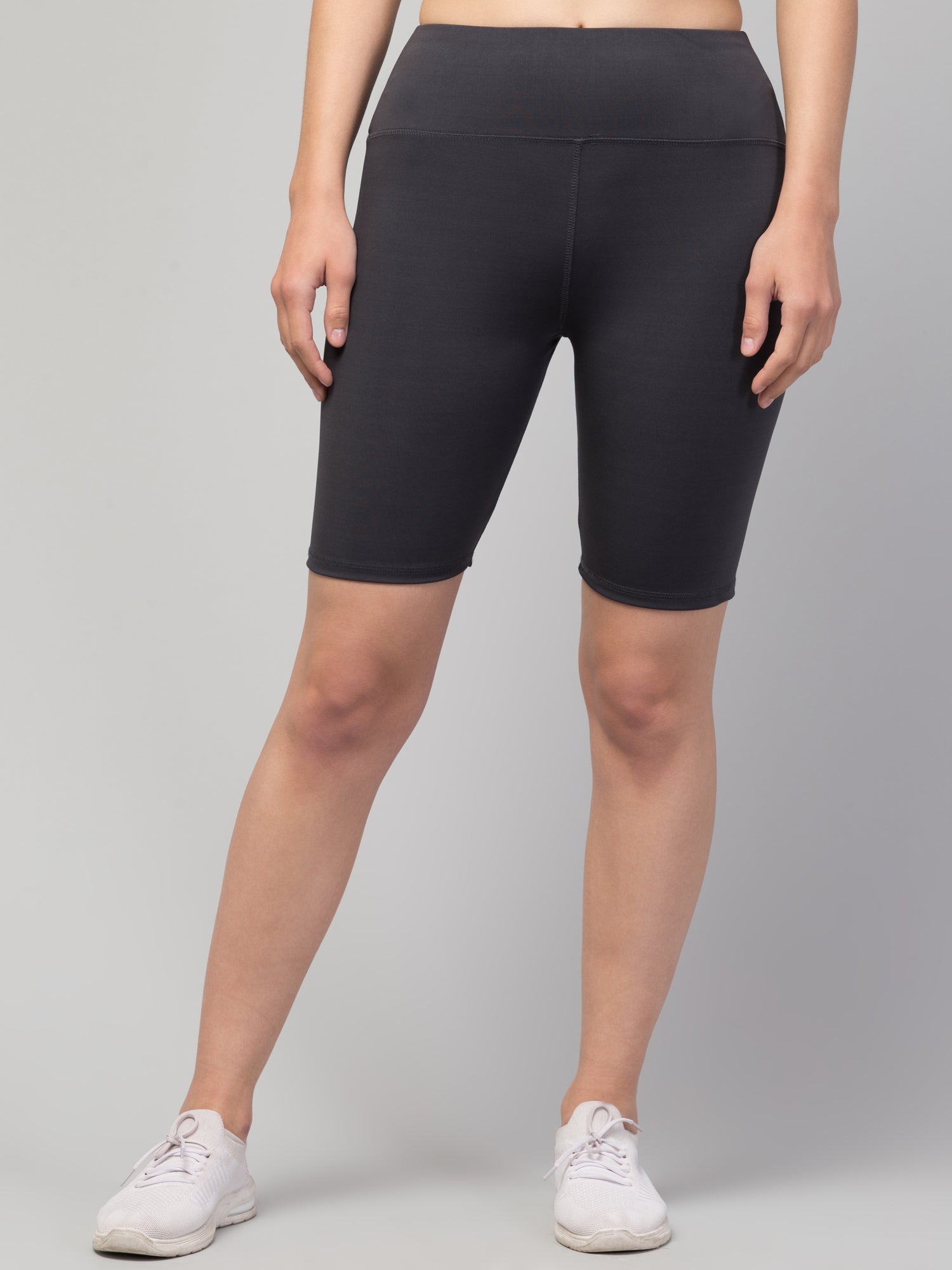 Women Solid Dark Grey Skinny Fit High-rise Cycling Sports Shorts