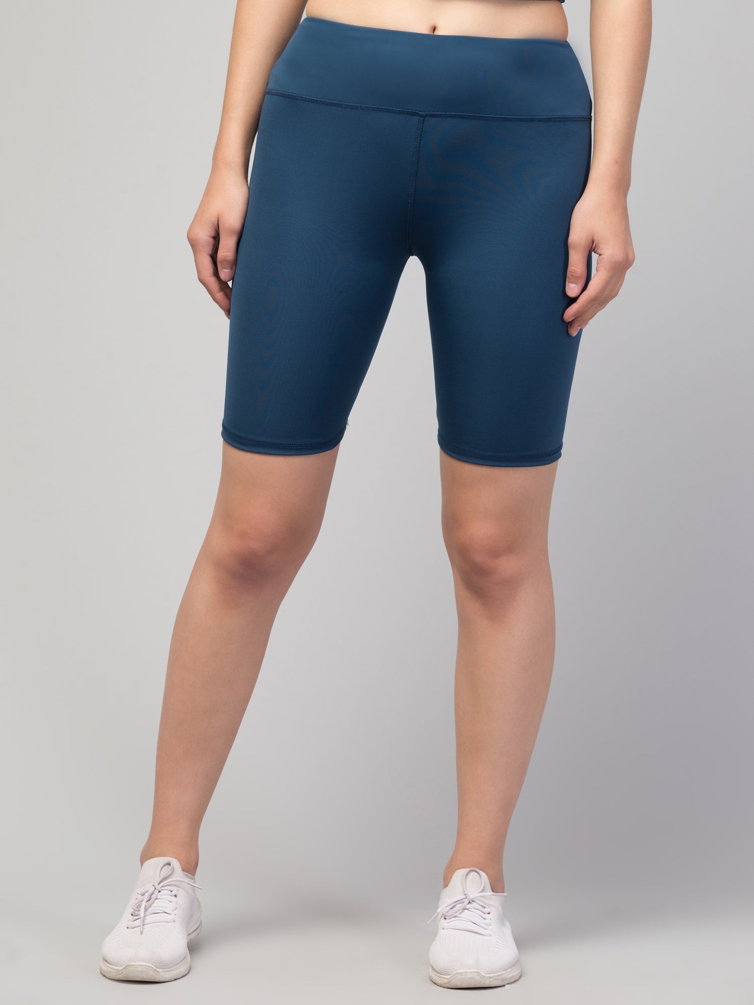 Women Solid Air Force Skinny Fit High-rise Cycling Sports Shorts