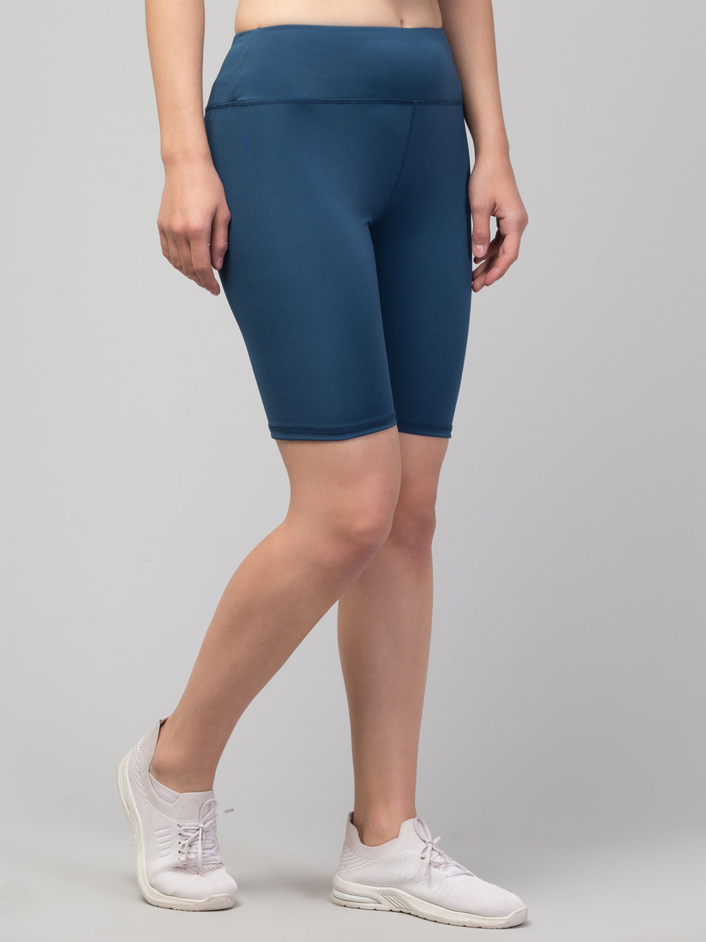 Women Solid Air Force Skinny Fit High-rise Cycling Sports Shorts