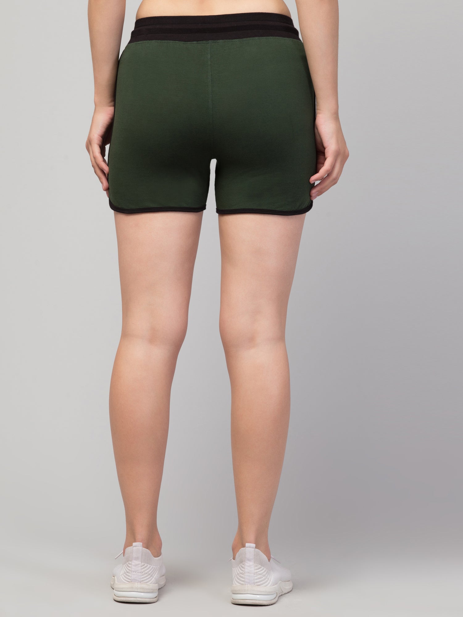 Women Solid Hot Olive Shorts