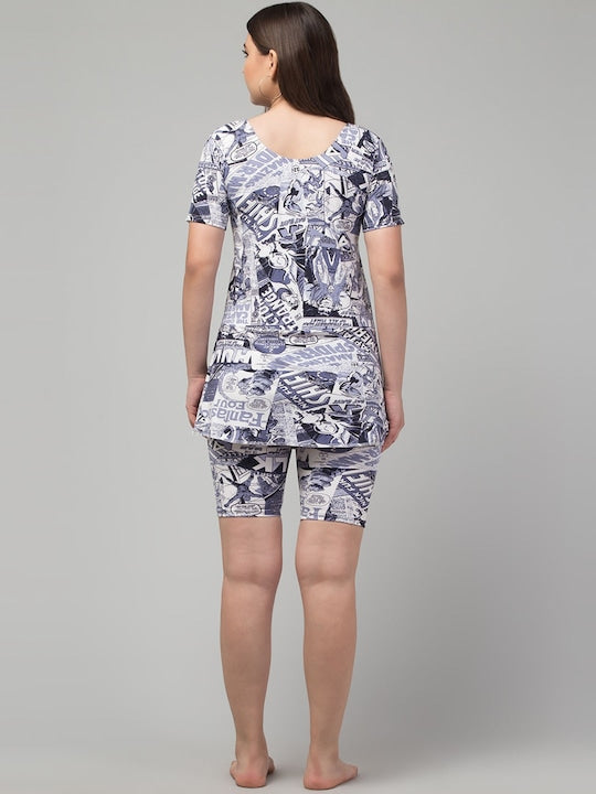 Printed Swimming Dress With Attached Shorts