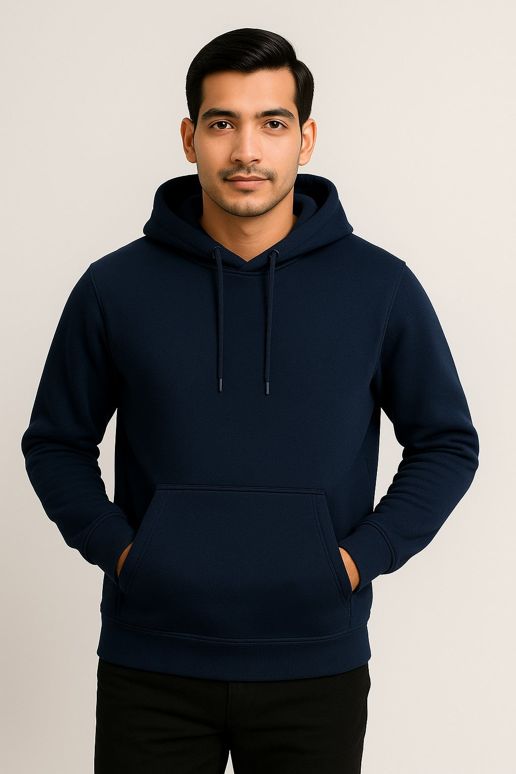 Men Hooded Long Sleeves Navy Sweatshirt