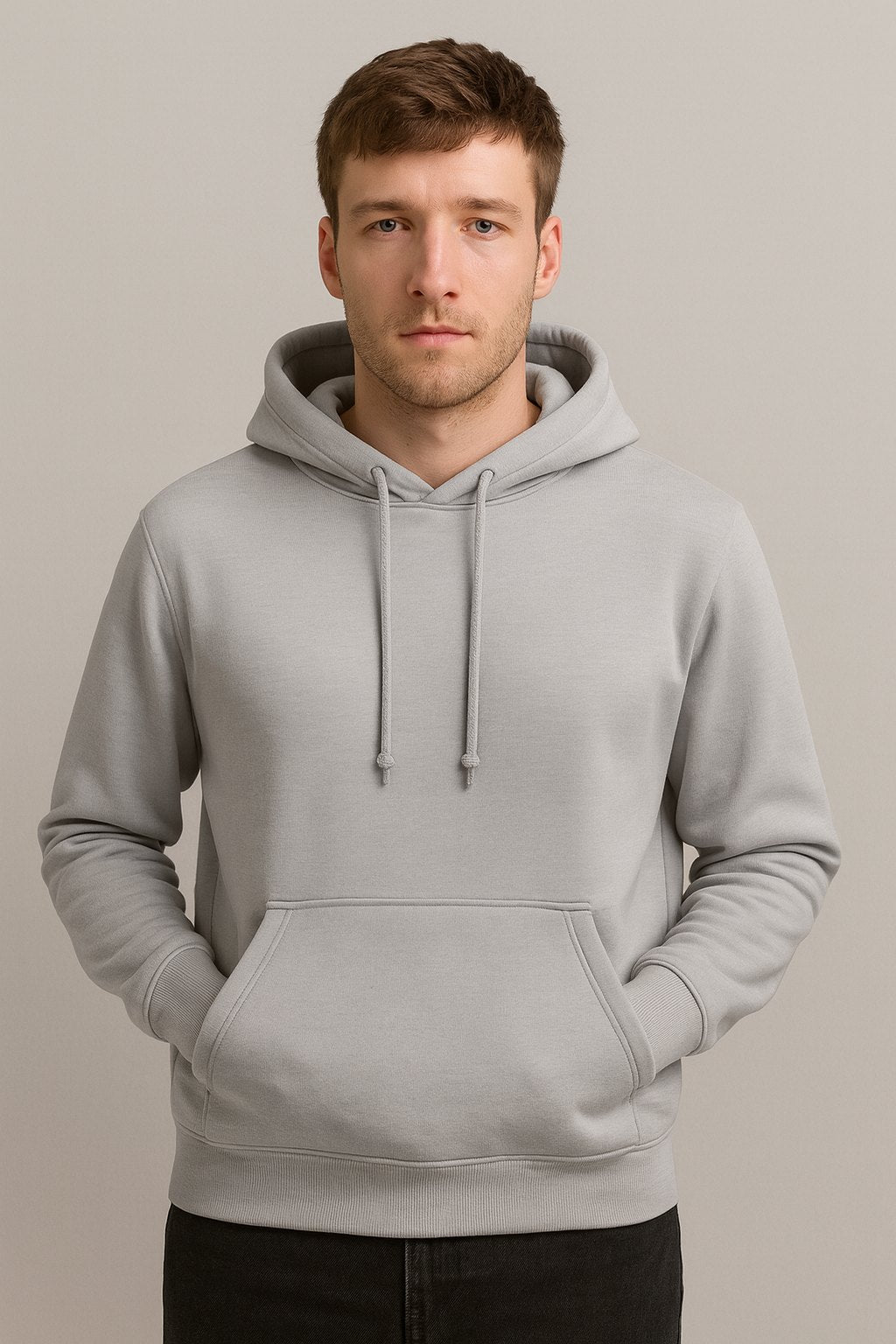 Men Hooded Long Sleeves Grey Sweatshirt