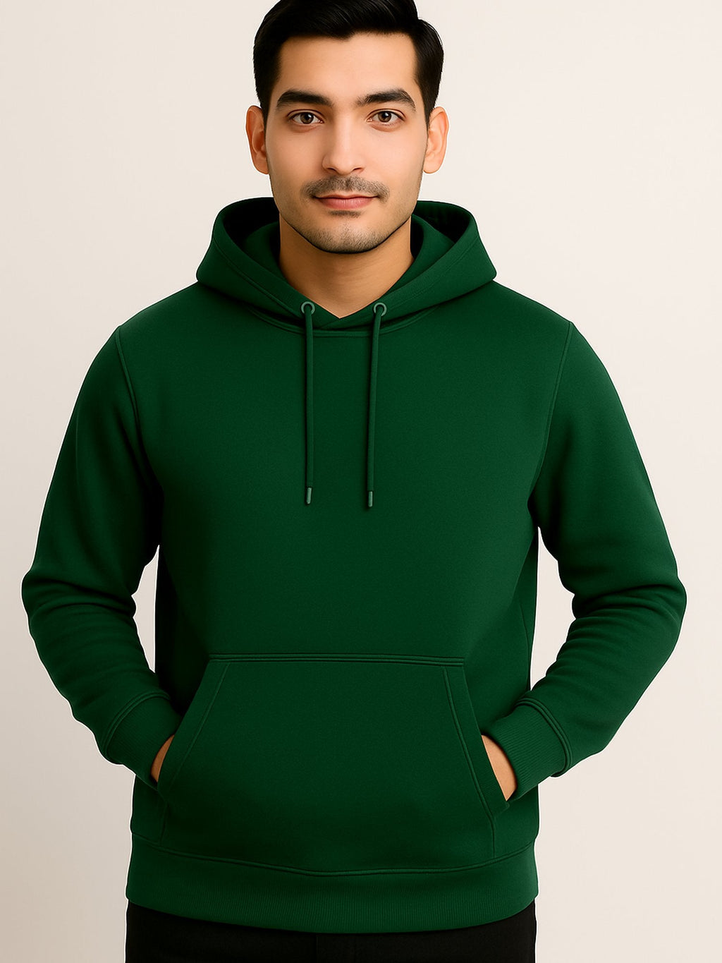 Men Hooded Long Sleeves Olive Sweatshirt