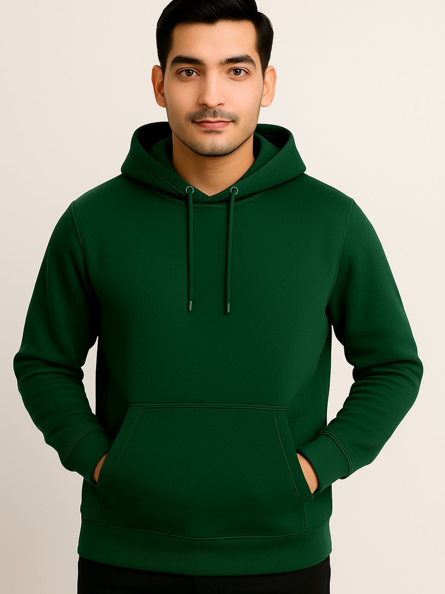 Men Hooded Long Sleeves Olive Sweatshirt