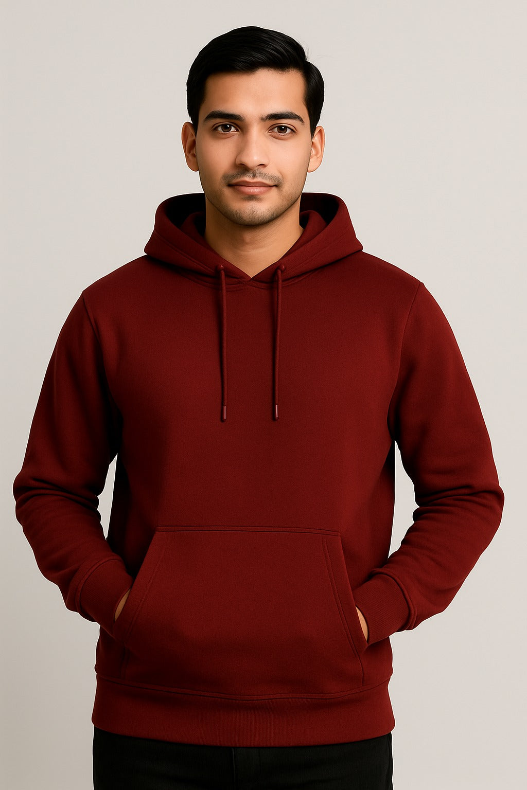 Men Hooded Long Sleeves Maroon  Sweatshirt