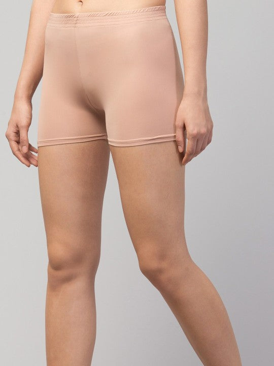 Women Solid Beige Mid-Rise Gym Shorts