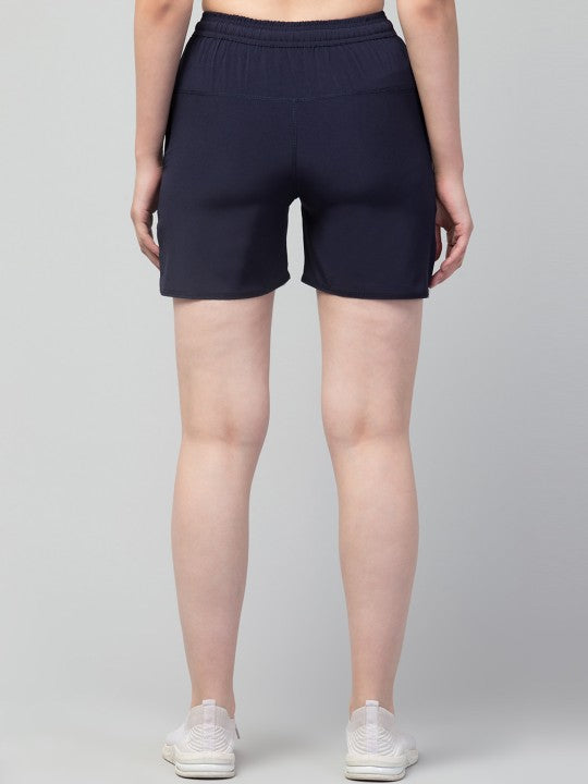 Women Solid Navy Blue E-Dry Technology Yoga Sports Shorts