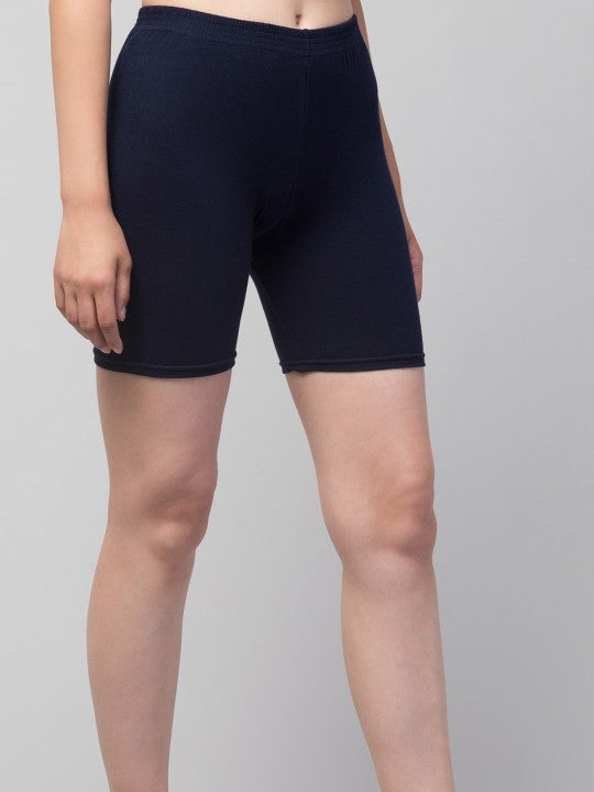 Women Solid Navy Blue Mid-Rise Gym Short