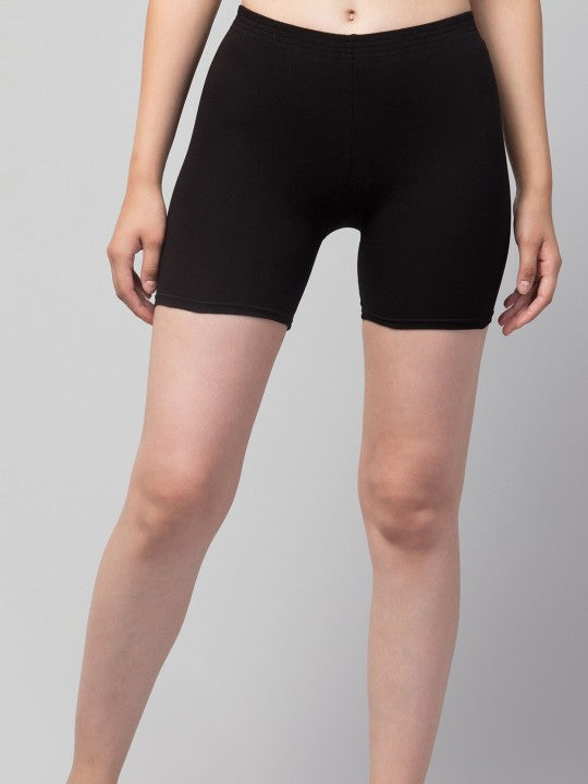 Women Solid Black  Mid-Rise Gym Short