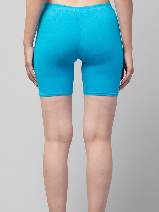 Women Solid Sky Blue Mid-Rise Short