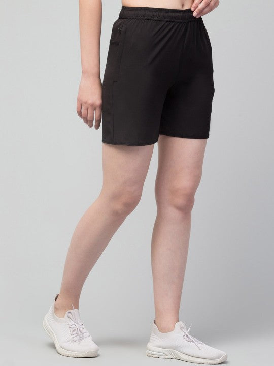 Women Solid Black E-Dry Technology Yoga Sports Shorts