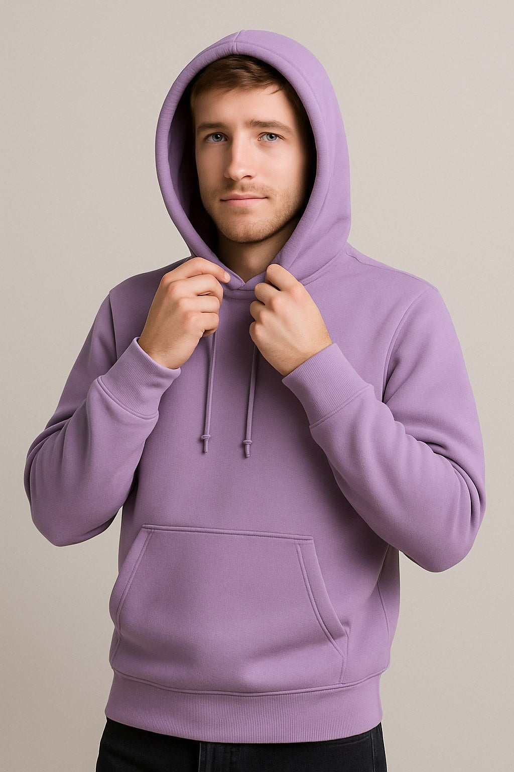 Men Hooded Long Sleeves Purple Sweatshirt