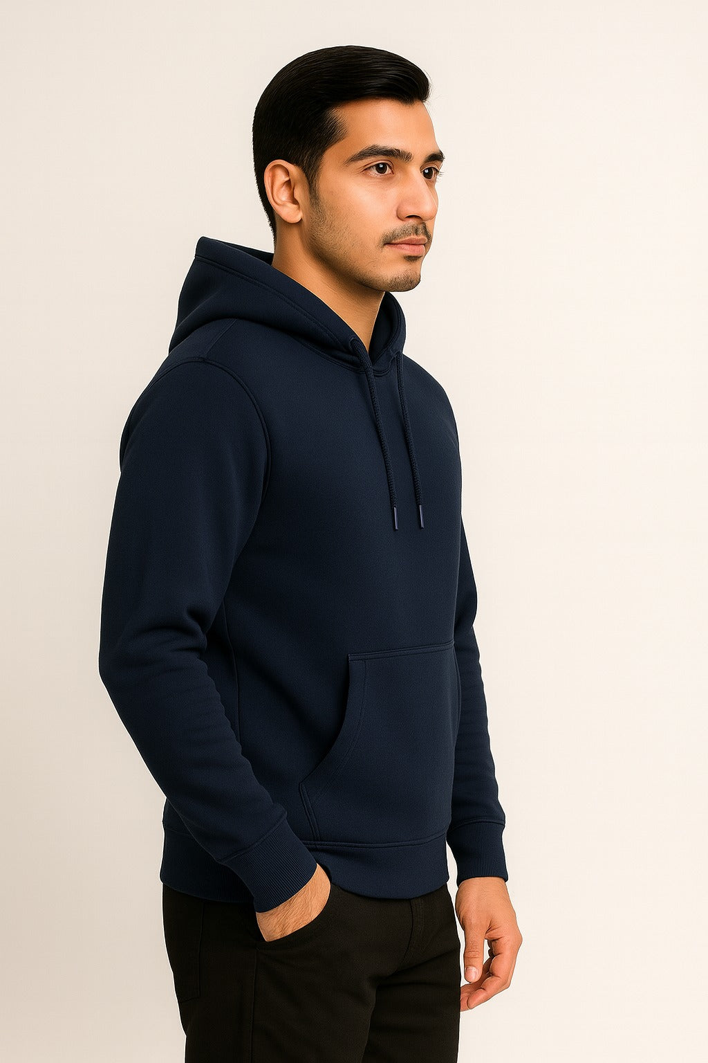Men Hooded Long Sleeves Navy Sweatshirt