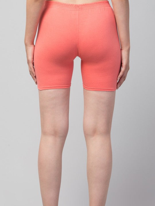 Women Solid Peach Mid-Rise Short