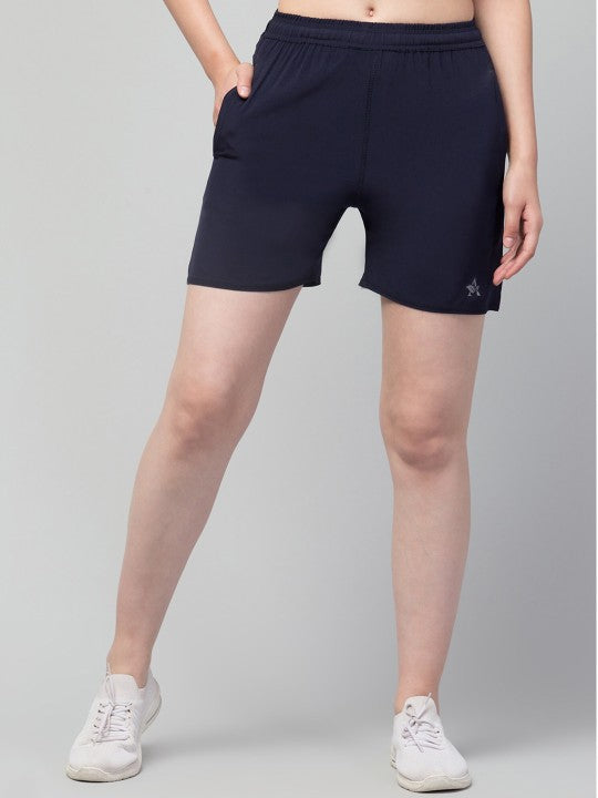 Women Solid Navy Blue E-Dry Technology Yoga Sports Shorts