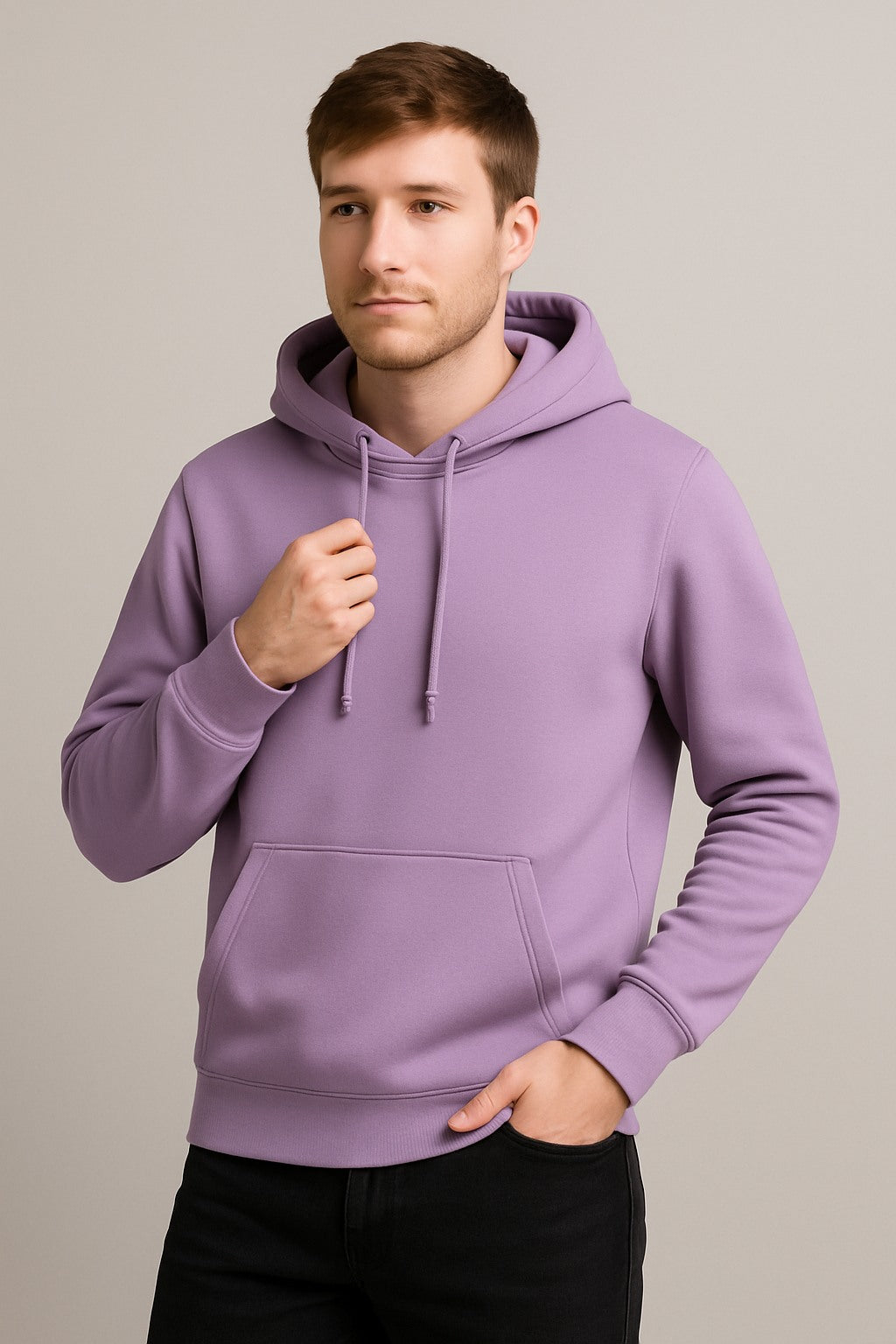 Men Hooded Long Sleeves Purple Sweatshirt