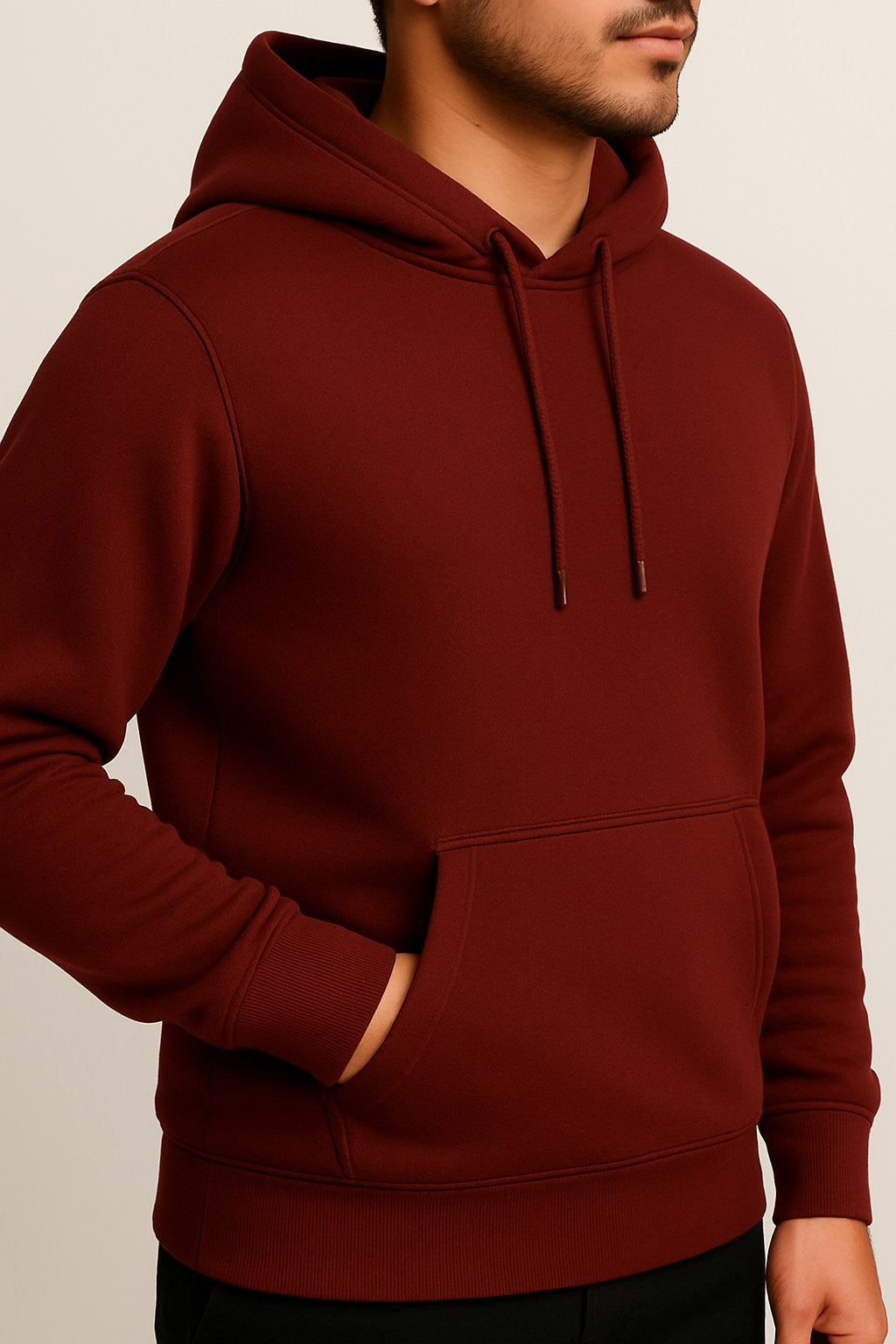 Men Hooded Long Sleeves Maroon  Sweatshirt
