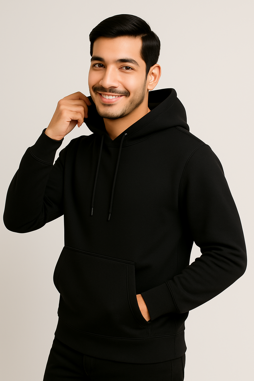 Men Hooded Long Sleeves Black Sweatshirt