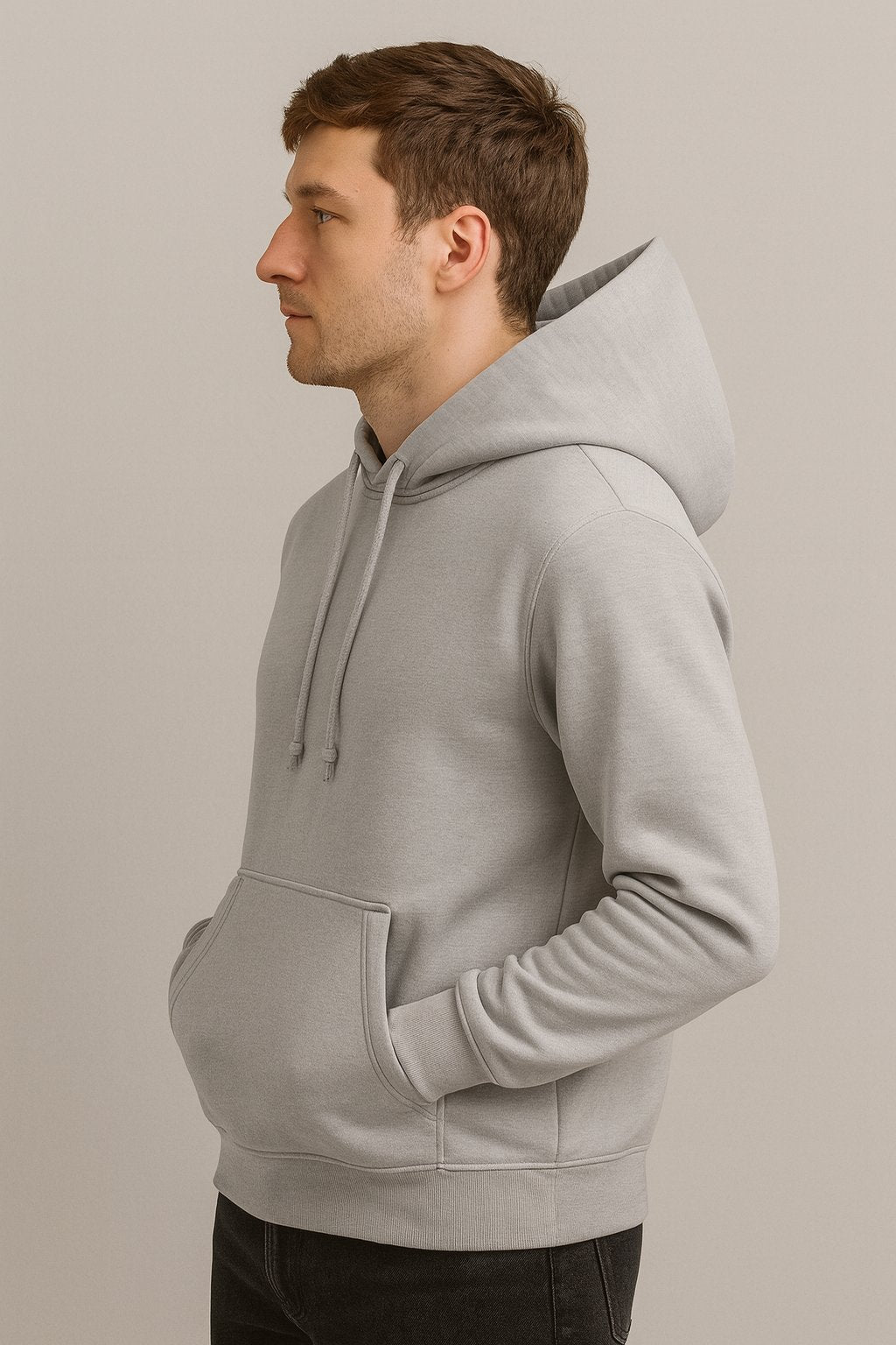 Men Hooded Long Sleeves Grey Sweatshirt