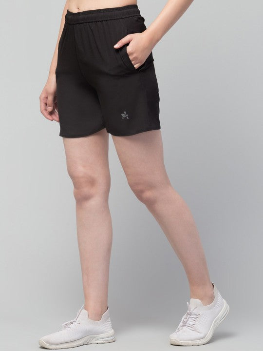 Women Solid Black E-Dry Technology Yoga Sports Shorts