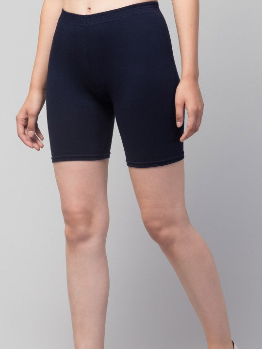 Women Solid Navy Blue Mid-Rise Gym Short