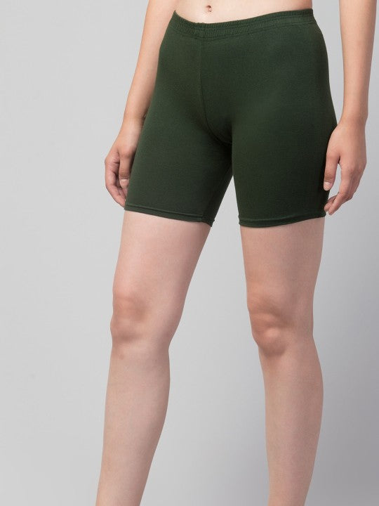 Women Solid Olive Mid-Rise Short