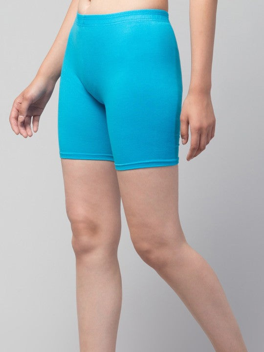 Women Solid Sky Blue Mid-Rise Short