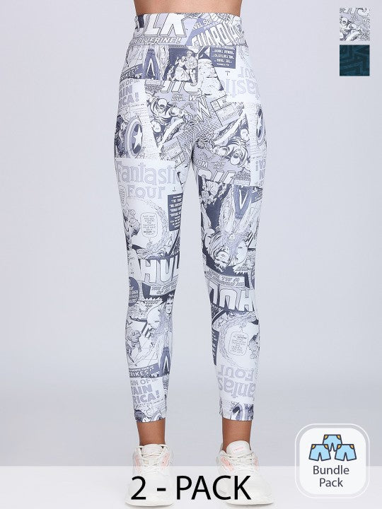 Women Pack of 2 Printed Dry Fit Ankle Length Gym Tights