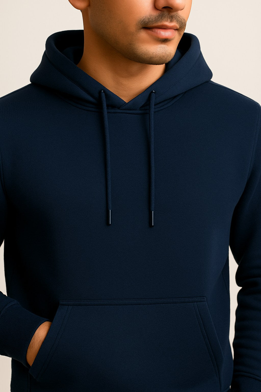 Men Hooded Long Sleeves Navy Sweatshirt